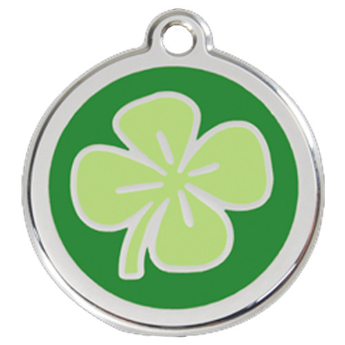 Clover Dog ID Tag, Green Enamel, Stainless Steel Irish Name Tag