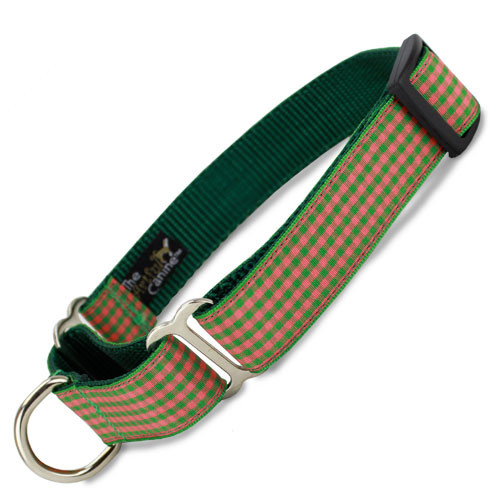 Gingham Martingale Collar, Green & Coral