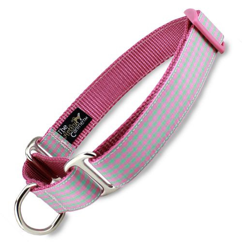 Gingham Martingale Dog Collar, Pink Nylon, Limited Slip Dog Collar, Safety Collar