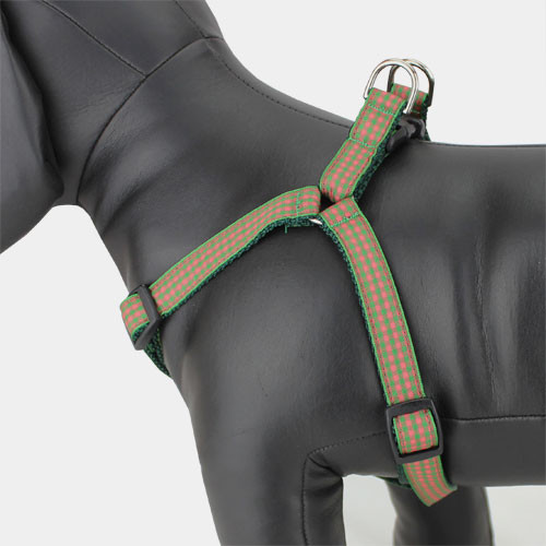 coral & green gigham dog harness