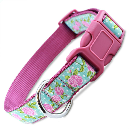 Pink Floral Dog Leash, Roses on Swiss Dots, Pink dog Lead with Flowers