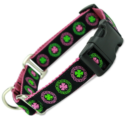 Irish Buckle Martingale Collar, Limited Slip Safety Collar, Pink, Celtic knot, shamrock, Ireland
