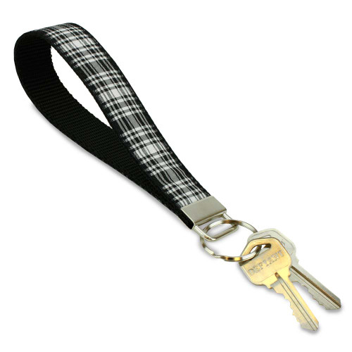 Plaid Key Ring, Key Wristlet, Key chain, Menzies tartan, black and white plaid