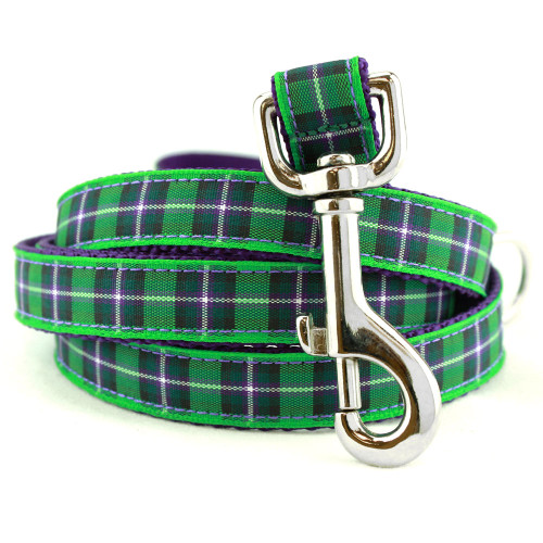 Purple and Green plaid dog leash, 5 foot long