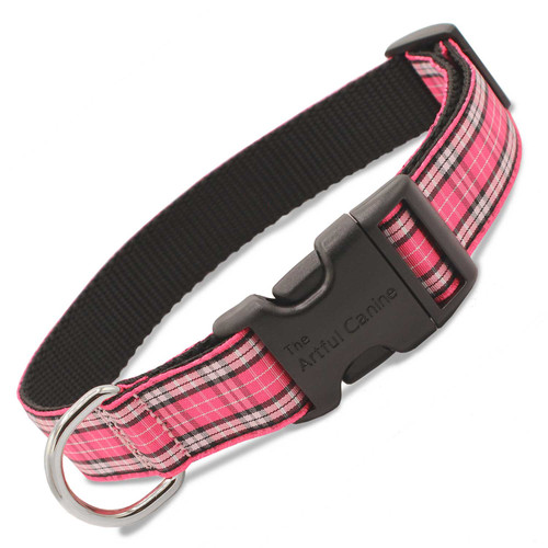 Pink Plaid Dog Collar, front view
