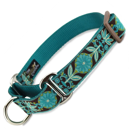 Teal Flower martingale dog collar