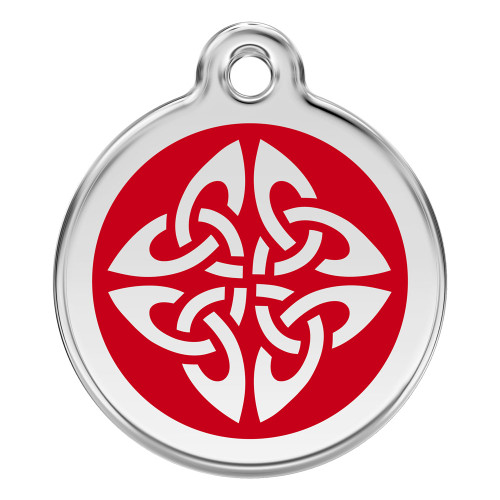 Tribal Dog ID Tag, Red Enameling, Stainless Steel Name Tag