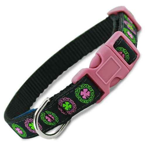 Pink Irish Celtic Dog Collar on Black Nylon, production error