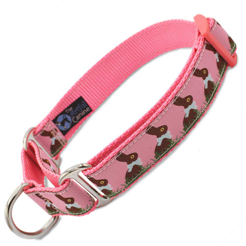 pink bunnies martingale dog collar, martingale collar, training collar