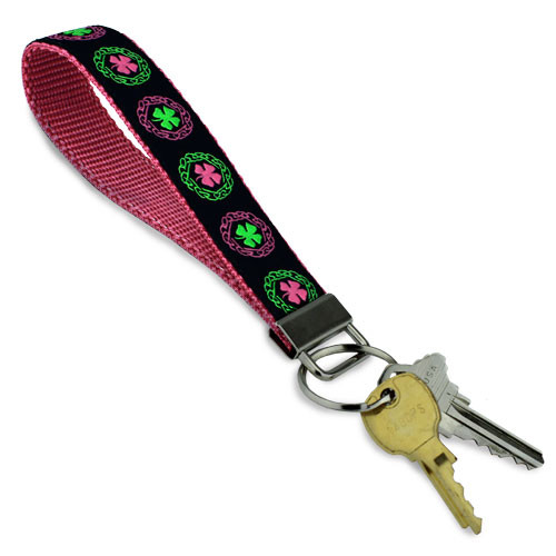 Irish Martingale Dog Collar, Celtic Knots and Pink Clover, Nylon, Limited Slip Dog Collar