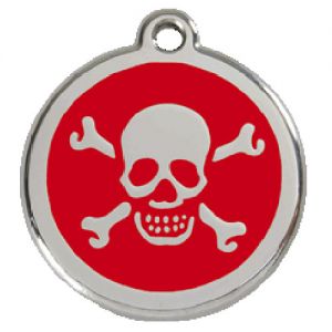 Skull Dog ID Tag, Red, Enameled Skull & Crossbones