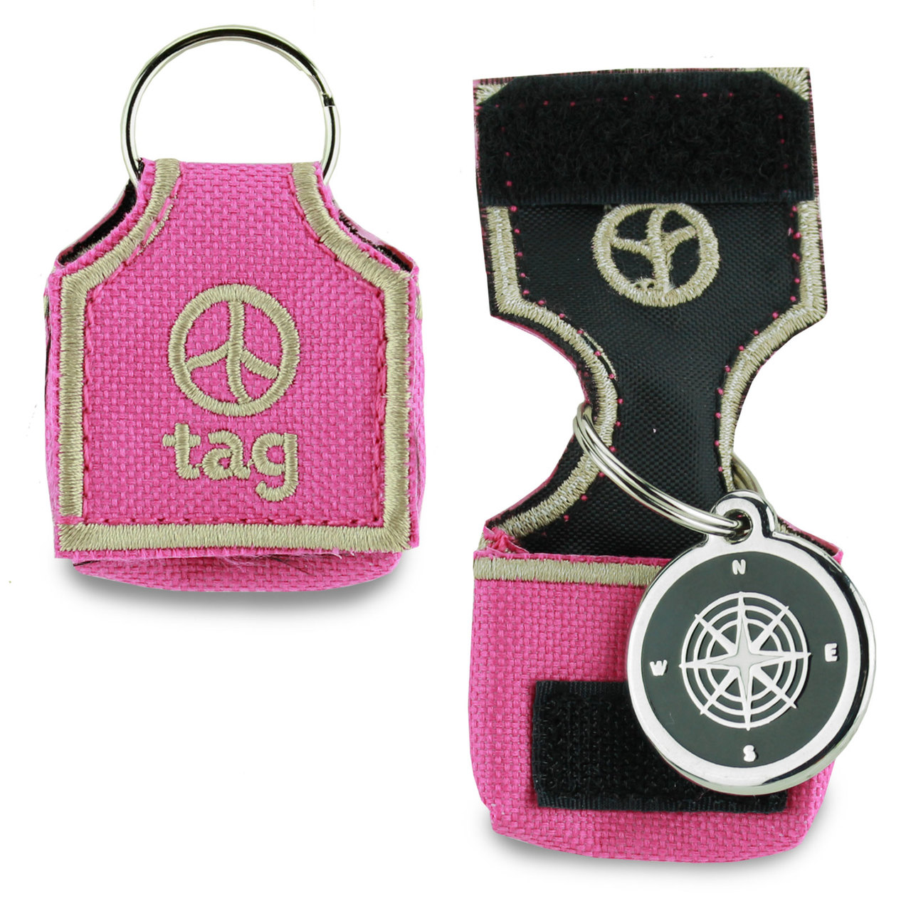 Dog Tag 薔薇 透かし Dog ID Tag Silencer, Hot Pink | Tag Keeper Pouch