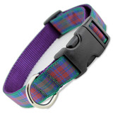 Plaid Dog Collar, Lindsay Tartan, Quick Release Snap On Style Buckle, Purple & Green, Adjustable