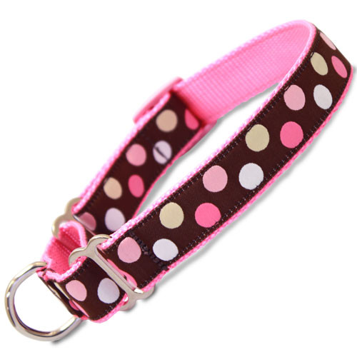 Pink Polka Dot Martingale Dog Collar