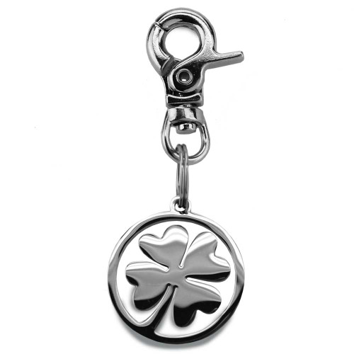 Lucky Irish Dog Charm, 4-leaf Clover, Stainless Steel