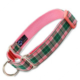 Pink Plaid slip-on martingale dog collar in kingsburgh tartan.