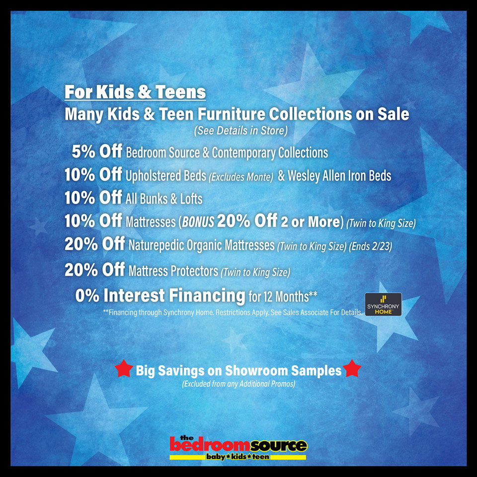 President's Day Sale on Kids and Teen Furniture