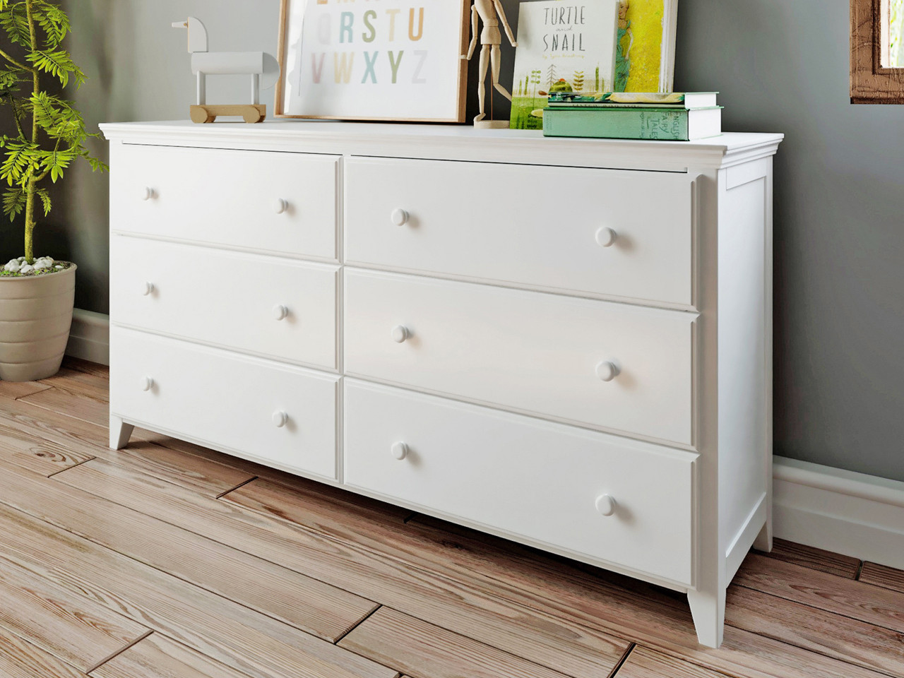 White Wood Grain Bedroom Furniture Set – 5 Or 6 Drawer Dresser, Chest, And Nightstand
