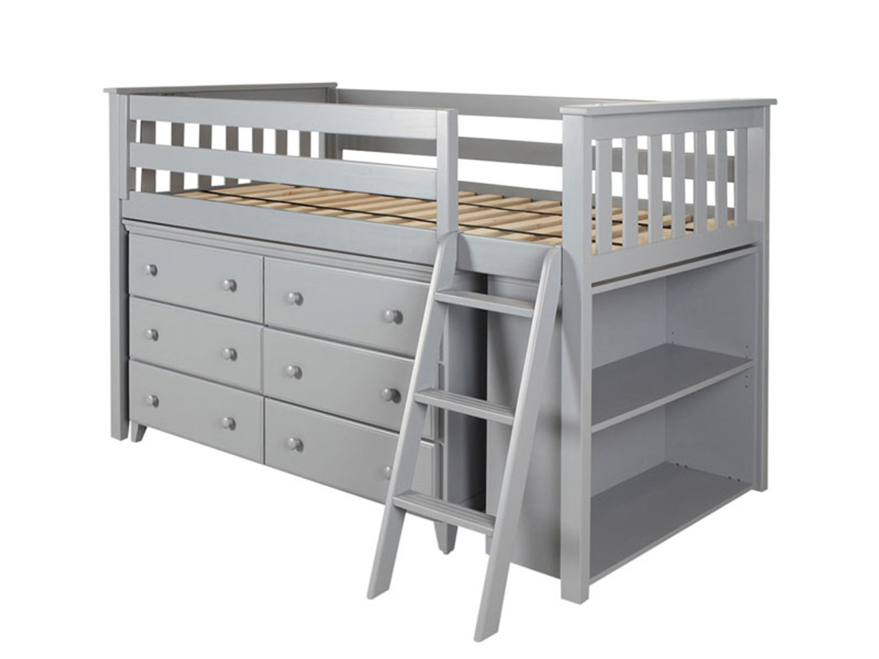 Space Saver Twin Low Loft w/ Dresser, Bookcase & Ladder