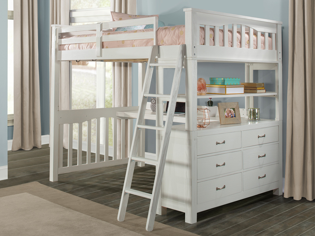 bunk bed with desk white