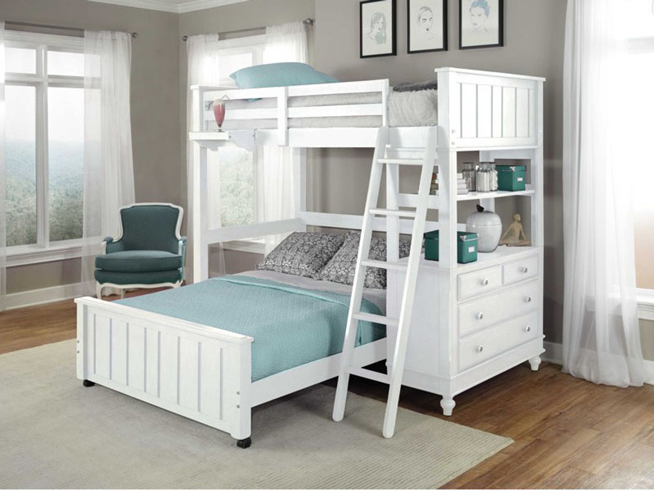 white full bunk bed