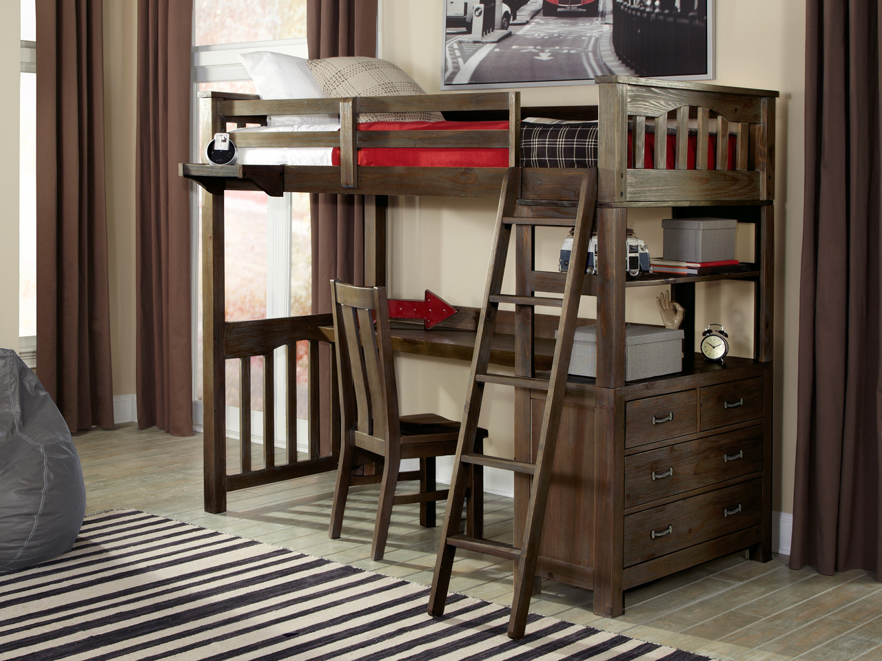 espresso loft bed with desk