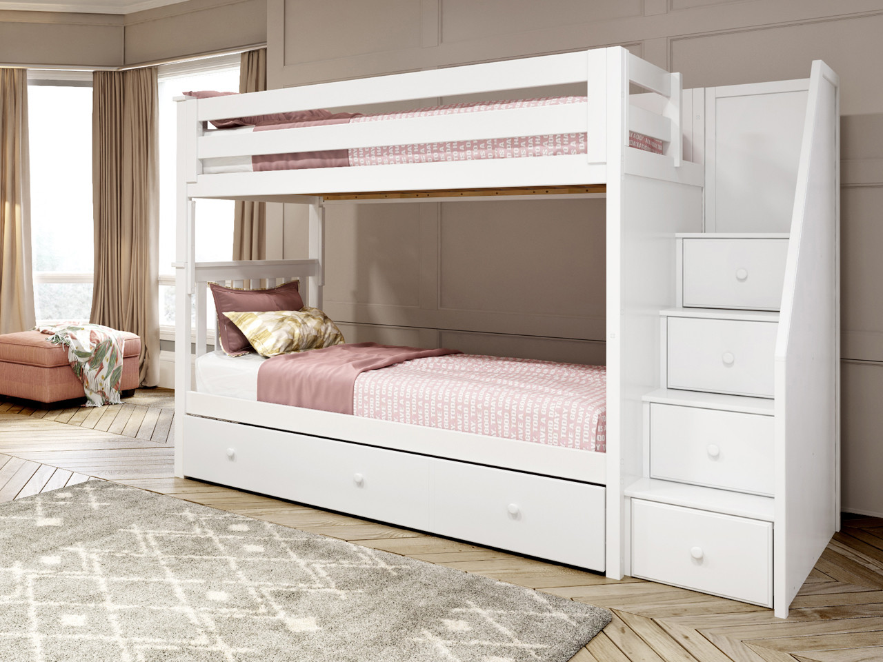 Twin bunk bed with trundle sales and stairs