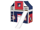 Maxtrix Mid Loft Panel Bed w/ Straight Ladder, Slide, Top Tent & Curtains