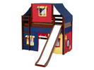 Maxtrix Mid Loft Panel Bed w/ Straight Ladder, Slide, Top Tent & Curtains