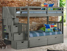 Rustic Pine Staircase Bunk Bed w/Drawers, Twin/Twin - Gray Brushed Finish