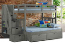 Rustic Pine Staircase Bunk Bed w/Drawers, Twin/Full - Gray Brushed Finish Rustic Pine Staircase Bunk Bed w/Drawers, Twin/Full - Gray Brushed Finish