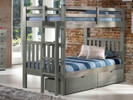 Rustic Pine Bunk Bed w/End Ladder w/Drawers, Twin/Twin - Gray Brushed Finish