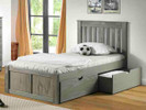Rustic Pine Slatted Platform Bed w/Drawers, Twin - Gray Brushed Finish