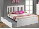Rustic Pine Slatted Platform Bed w/Trundle, Twin - White Brushed Finish