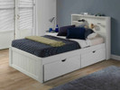 Rustic Pine Bookcase Platform Bed w/Trundle, Twin - White Brushed Finish
