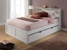 Rustic Pine Bookcase Platform Bed w/Trundle, Full - White Brushed Finish