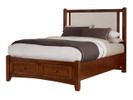 Brighton Upholstered Bed Queen w/ Drawers - Cherry Finish