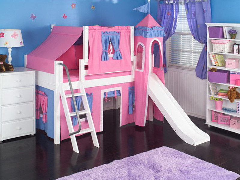 Maxtrix Low Loft Bed w/ Angle Ladder, Slide, Tower, Top Tent & Curtain Maxtrix Low Loft Bed w/ Angle Ladder, Slide, Tower, Top Tent & Curtain