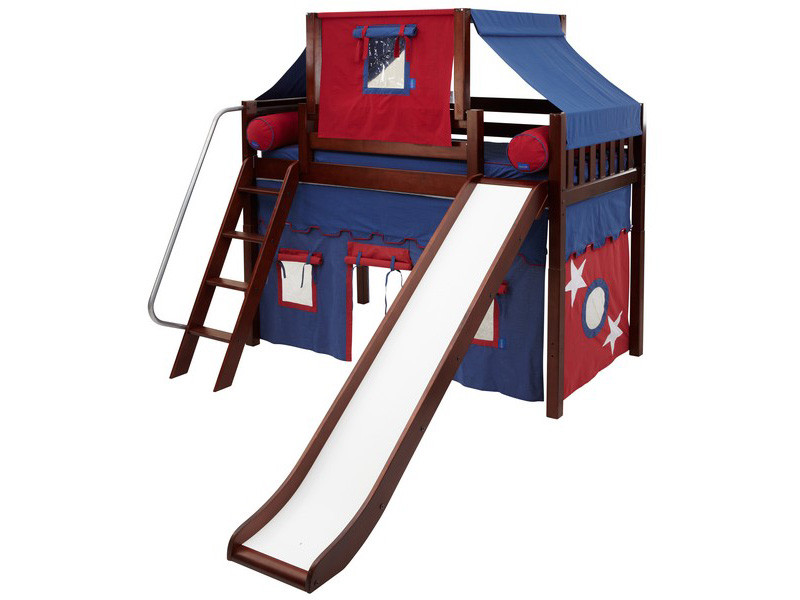 Maxtrix Mid Loft Panel Bed w/ Angle Ladder, Slide, Top Tent & Curtains Maxtrix Mid Loft Panel Bed w/ Angle Ladder, Slide, Top Tent & Curtains