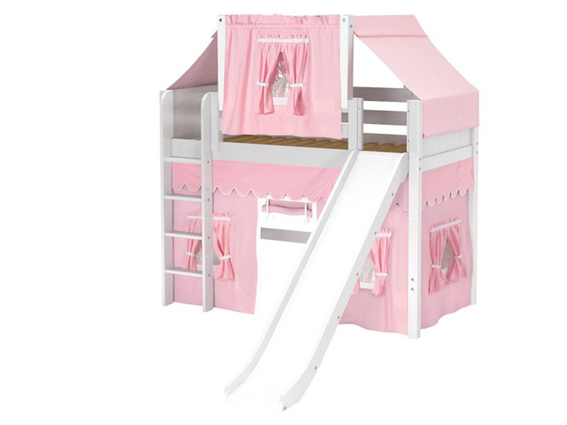 Maxtrix Mid Loft Slat Bed w/ Straight Ladder, Slide, Top Tent & Curtains Maxtrix Mid Loft Slat Bed w/ Straight Ladder, Slide, Top Tent & Curtains