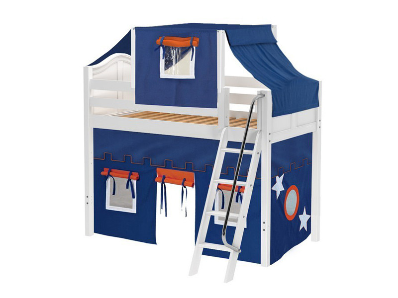 Maxtrix Mid Loft Bed w/ Angle Ladder, Top Tent & Curtain (White)