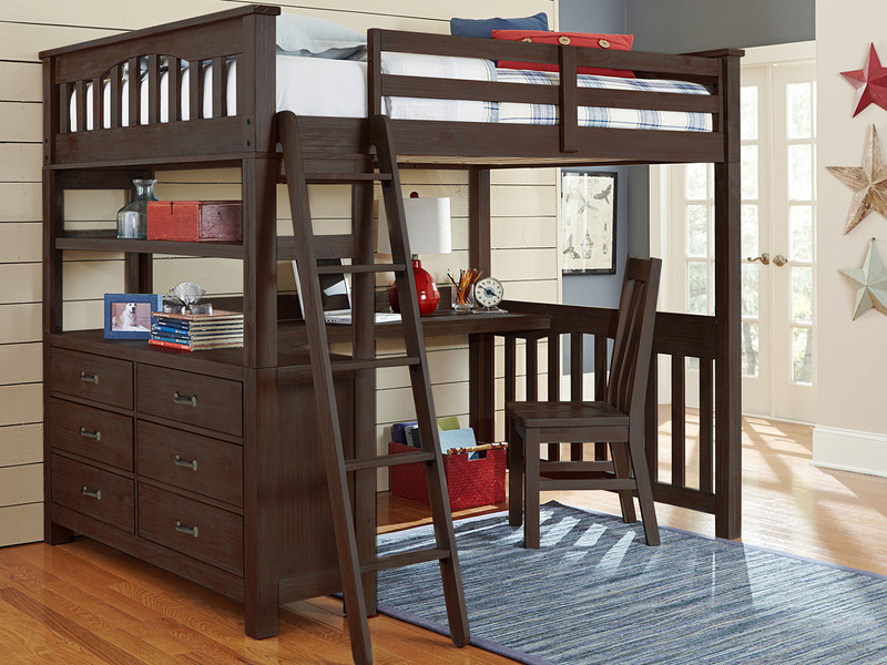 Seaview Loft Bed w/Desk, Full - Espresso Finish