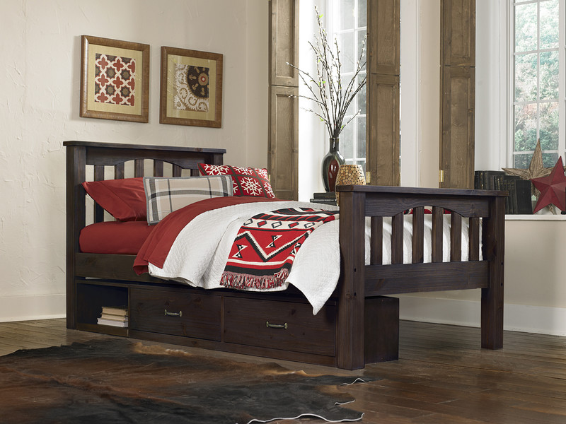 Seaview Slatted Bed w/Drawers, Twin - Espresso Finish