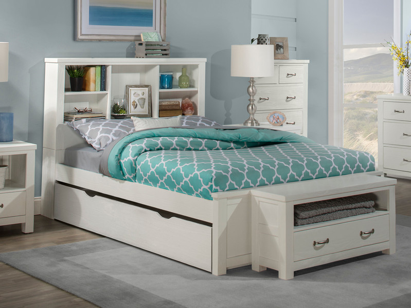 Seaview Bookcase Bed w/Trundle, Full - White Finish