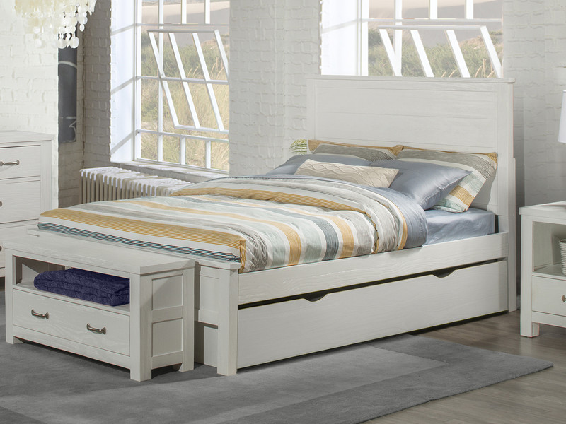 Seaview Panel Bed w/Trundle, Full - White Finish