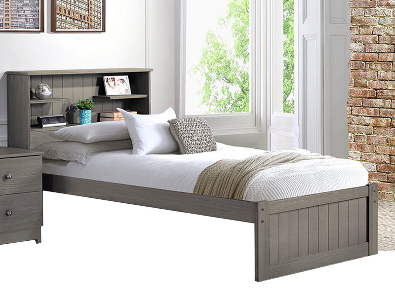 Rustic Pine Bookcase Platform Bed, Twin XL - Gray Brushed Finish