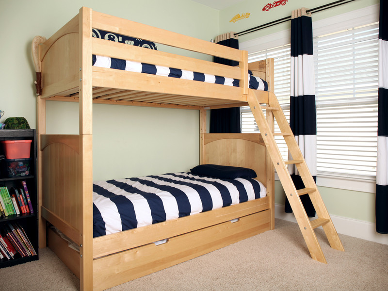 Maxtrix High Bunk Bed w/ Angled Ladder & Trundle, Twin/Twin