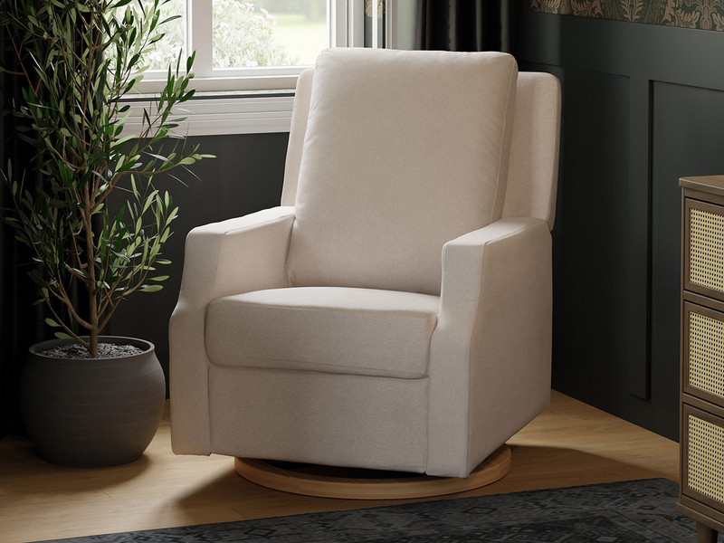 Crewe Power Recliner & Swivel Glider w/ Light Wood Base - Performance Cream Eco Weave