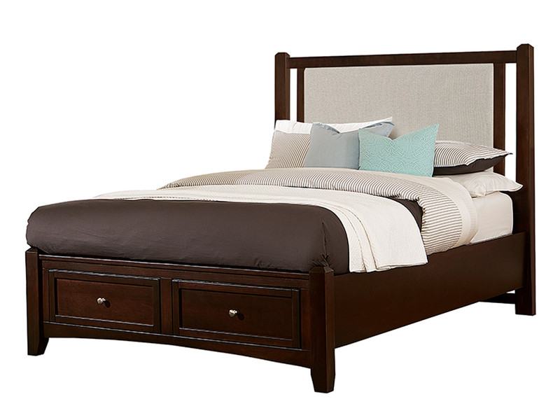 Brighton Upholstered Bed King w/ Drawers - Merlot Finish