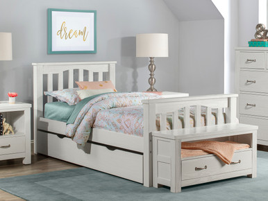 Seaview Slatted Bed with Trundle, Twin - White - Bedroom Source